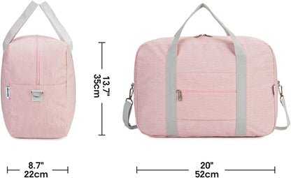 For United Airlines Foldable Carry on Bag 22x14x9 Travel Duffel Bag Packable luggage Duffle for Women and Men 40L (Pink (With Shoulder Strap))