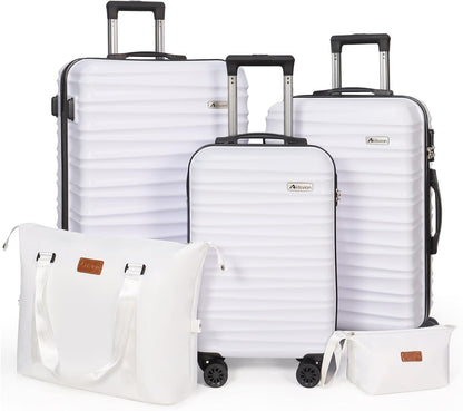 Luggage Set 3 Pieces (20/24/28) -Suitcase Set - Carry on Luggage with Wheels - Check-in Luggage - PC + ABS Durable Suitcase Rotating Silent Wheels Hardside Luggage with Spinner Wheels,5pcs (White)