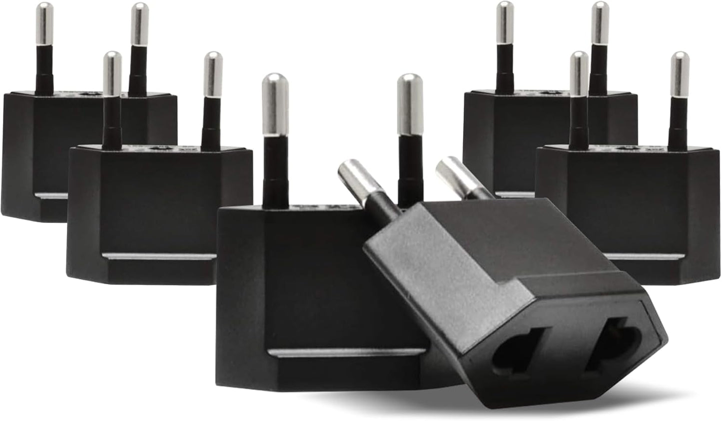Ceptics USA, Canada to European Plug Adapter - Type C Adapter compatible in Europe, Canada to European travel plug adapter Ideal for Phones, Camera & more - CE Certified - RoHS Compliant - 6 Pack