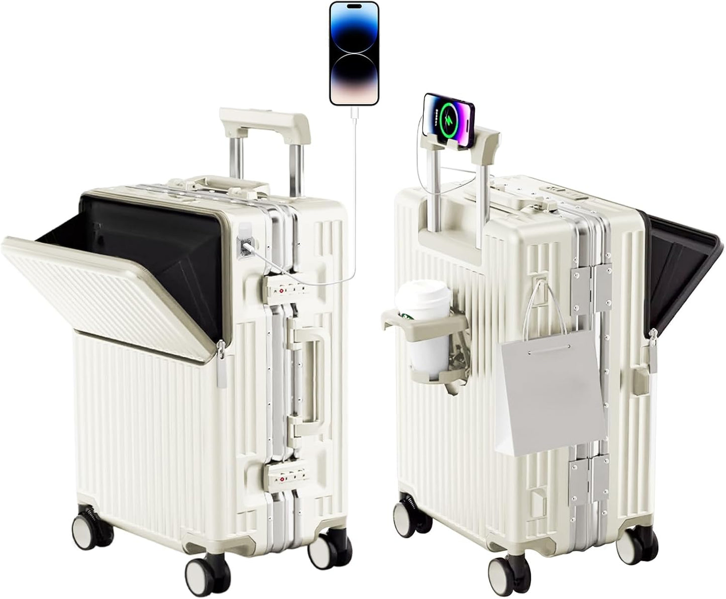 Zipperless Luggage, 22x14x9 Aviation Certified, Polycarbonate Aluminum Hardshell, Expandable Carry-On Luggage with Spinner Wheels, Hardshell Luggage, 20 Inch Cabin