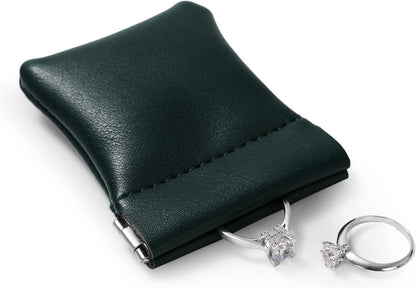 2 Pack PU Leather Slim Engagement Wedding Ring Pouch Leather Jewelry Pouch Christmas,Wedding Party Favor Gift Bag(Dark Green)