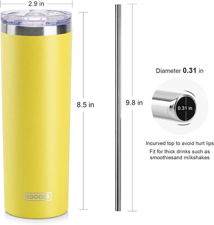 koodee 20 oz Tumbler with Lid and Straw -4 Pack Insulated Skinny Tumblers Stainless Steel Double Wall Water Cup (Yellow/Teal/Sky Blue/Wine Red)