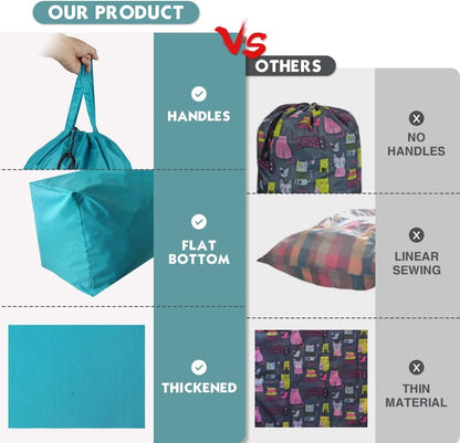 Tear Proof Nylon Laundry Bag with Handles,Hamper Liner with Drawstring Closure for Travel,Dirty Clothes Bag Fit Most Laundry Hamper and Sorter,27.5x34.5 inches Blue Aqua and Grey