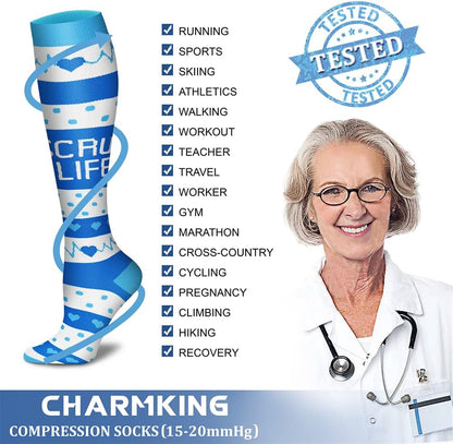 CHARMKING Compression Socks for Women & Men Circulation (3 Pairs) 15-20 mmHg is Best Support for Athletic Running Cycling