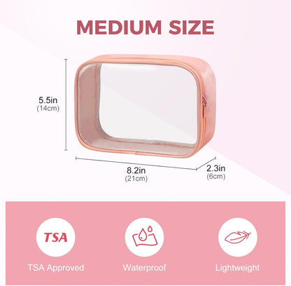 Moyad TSA Approved Clear Toiletry Bag, 3 Pack Quart Size 3-1-1 Liquids Pouch for Travel, Transparent Makeup & Cosmetic Organizer for Women Men, Peach Pink