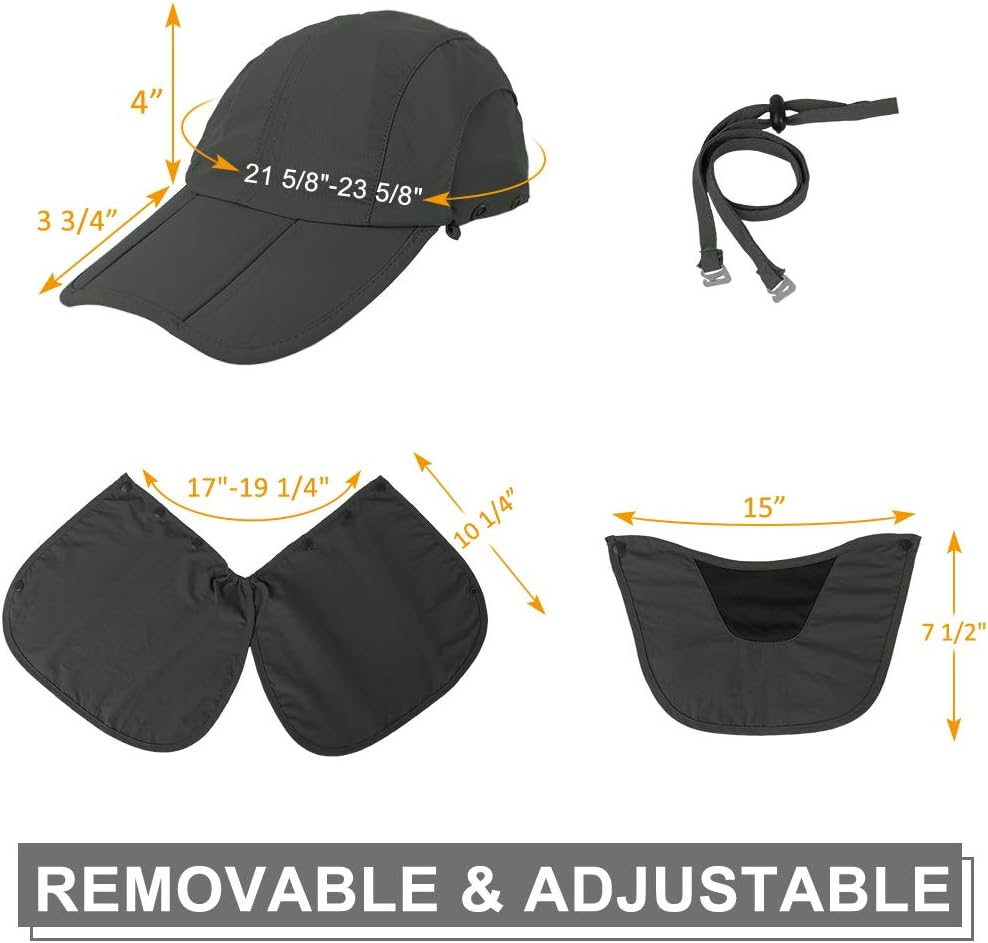 Foldable Sun Cap, Fishing Hats, UPF 50+ Protection Caps with Face Mask Neck Flap
