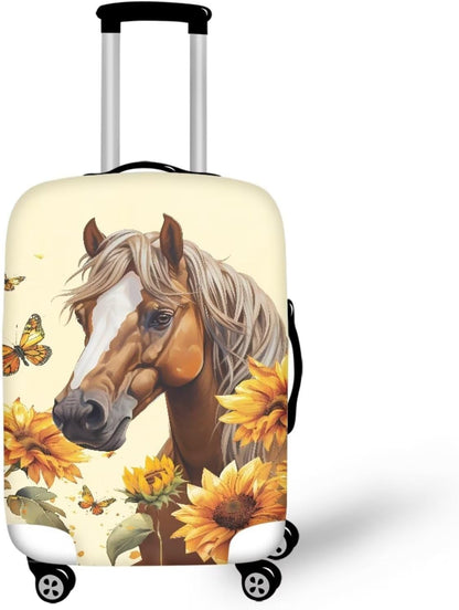 Horse Luggage Cover Universal Zip Suitcase Covers Elastic Spandex Fabric Baggage Cover Protector Butterfly Luggage Covers for Suitcase Non-Slip Baggage Case Covers(Sunflower), 18-21 Inch