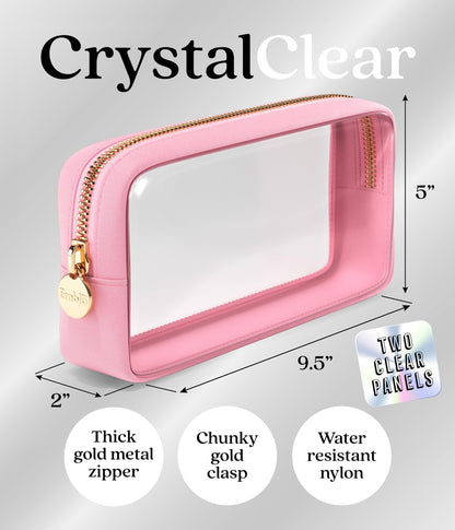 Clear Makeup Bag Zipper Pouch, Transparent Cosmetic Case Organizer, TSA Approved Travel Toiletry Case, Travel Accessories Essentials Makeup Tote for Women, Small Cute Make up Bag for Purse - Flamingo