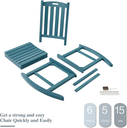 Psilvam Oversized Outdoor Rocking Chair Set of 2, Porch Rocker with 21" Wide Seat and 32" Tall Backrest, Pre-Assembled with Most Components for Effortless Installation (Blue)