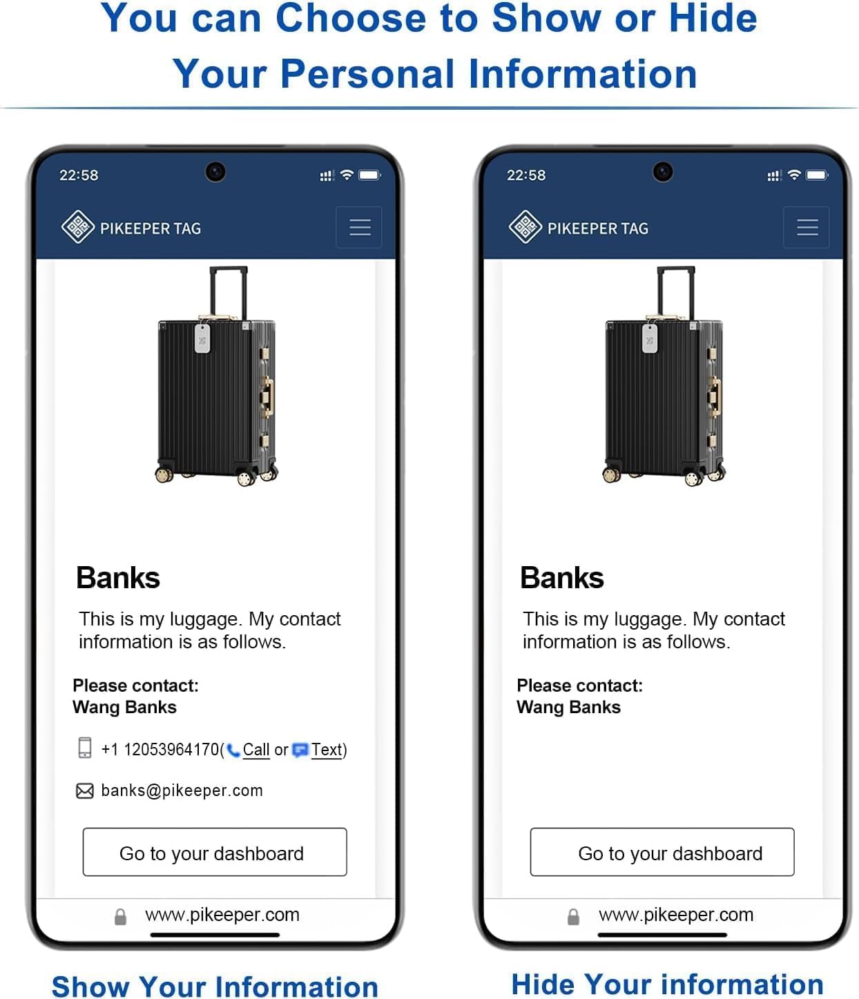 Smart Luggage Tags 2-Pack - QR Code ID Labels with Location Notification When Scanned, Waterproof & Durable, Customizable Cruise Tags for Suitcases, Backpacks & Travel
