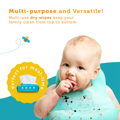 100% Pure Cotton Dry Wipes | 1200 Count | Use Wet or Dry | Soft & Sensitive | Hypoallergenic | Extra Strong & Absorbent | Perfect for Diaper Changes, Runny Noses, Drool, Meal Time & Nursing