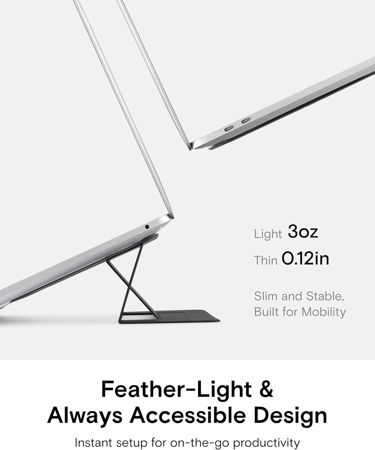 MOFT Laptop Stand for Desk, Adhesive Laptop Stand with 2 Adjustable Viewing Angles, Foldable and Portable Computer Stand Compatible with MacBook Air, MacBook Pro 11"-16", Silver