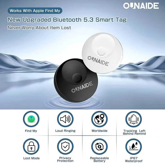 Air-Tags-2 Pack, Smart Air Tracker Tag, Bluetooth Tracker for Apple Find My (iOS Only), Waterproof Key Finder Tracking Device for Kids Keys Luggage Bags Wallets Pets and More - Black&White