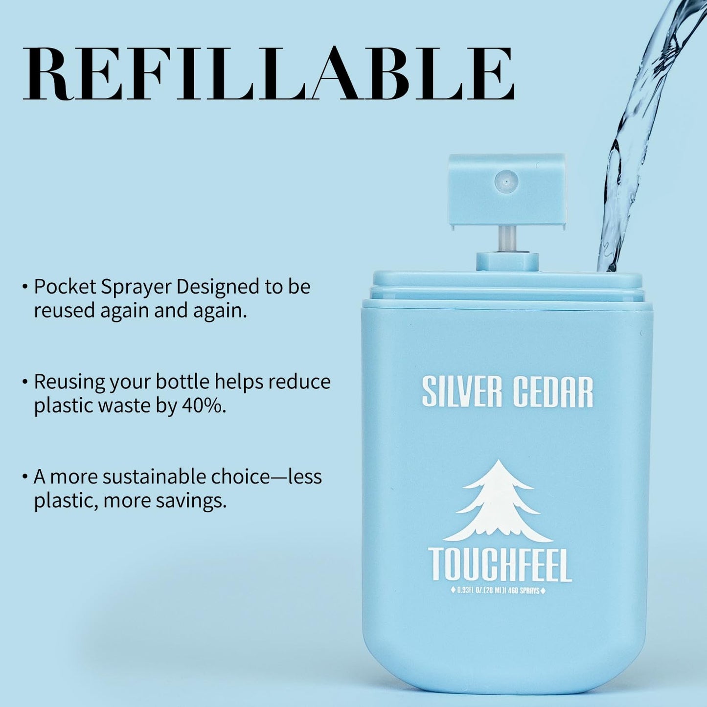 Power Mist Hand Sanitizer Spray, Scented Hydrating Hand Sanitizers Travel Size Refillable, Pocket Portable 3-Pack (Silver Cedar) 0.93Fl Oz 460-Sprays Each