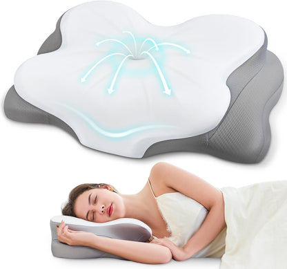 Cervical Neck Pillow, Ergonomic Memory Foam Pillows for Neck Pain Relief with Breathable Pillowcase, Adjustable Contour Neck Support Pillow for Side Back Stomach Sleepers, Odorless