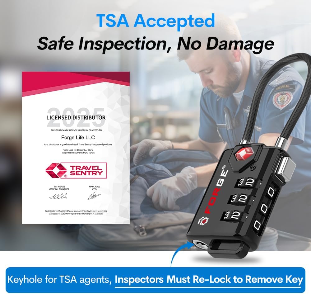 TSA Approved Cable Luggage Locks, 6 Pack, Easy Read Dials with Alloy Body