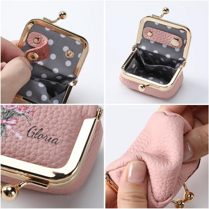 Custom Name & Birth Month Flower Mini Leather Jewelry Box – Vintage Kiss Lock Coin Purse Organizer for Rings, Earrings & Necklaces | Portable Travel Gift for Women (Blue/Black/Pink)