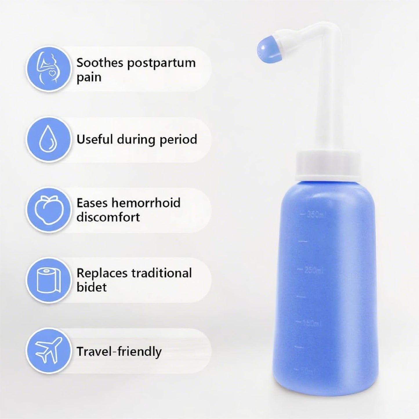 Portable Bidet for Travel-350ml Bottle with Adjustable Nozzle (Angled & Straight) , Gentle Portable Cleansing