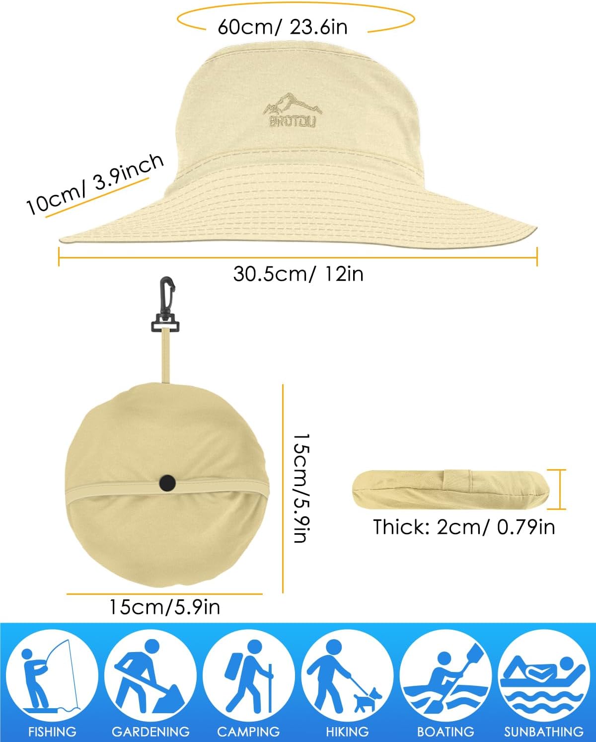 BROTOU Foldable Bucket Hats for Women/Men, UPF 50+ Wide Brim Sun Hat, Waterproof Fishing Cap with UV Protection