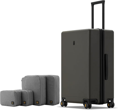 LEVEL8 Elegance Checked Luggage, 24 Inch Hardside Suitcase, Lightweight Matte Hardshell with Tsa Lock, Large Suitcases with Spinner Wheels, Olive Green