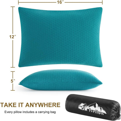 Ivellow Memory Foam Travel Pillow Compressible Camping Pillow for Sleeping Shredded Memory Foam Pillow Compact Firm Supportive Small Pillow for Adults Kids Outdoor Backpacking Hiking Essential Gear-S