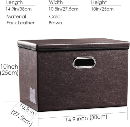 PRANDOM Foldable Storage Bins with Lids [5-Pack] Leather Fabric Collapsible Storage Boxes Organizer Containers Baskets Cube with Cover for Bedroom Closet Office Nursery Brown (14.9x10.8x10)