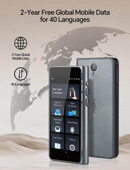 Timekettle Fluentalk New T1 Translator Device Supports 40 Languages, 31+ Offline Language Pairs, Photo Translation, No WiFi Needed, 2-Year Global Data, 4" HD Screen for Travel