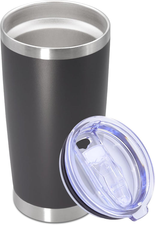 20 oz Tumbler with lid Double Wall Vacuum Insulated Tumblers Stainless Steel Coffee Mug Travel Coffee Tumbler Powder Coated Tumbler Cup Keep Hot&Cold - (Grey 1 Pack)