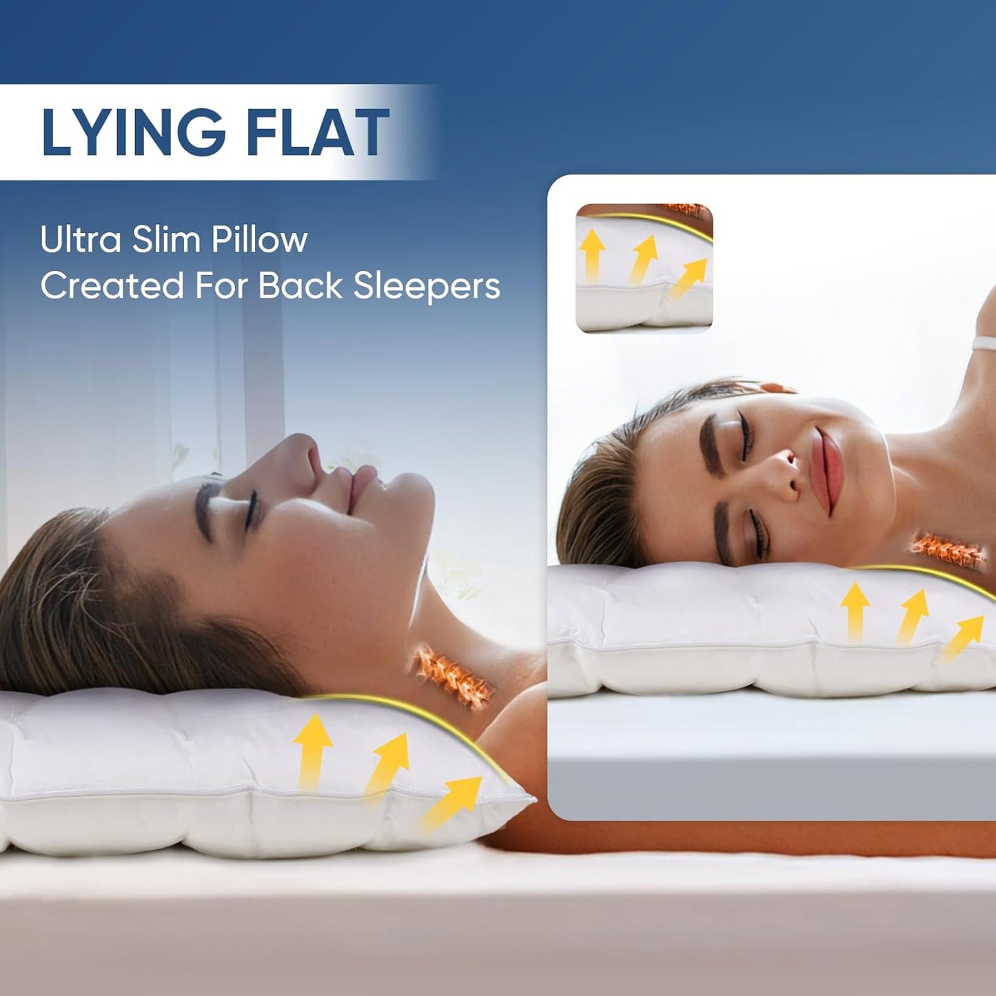 MINUPWELL 2 Packs Ultra Flat Pillows for Sleeping Thin, 7D High Support 2.5 inch Height Ultra Thin Pillows,Slim Bed Pillows for Stomach Sleeper,Standard Size -18x26 in
