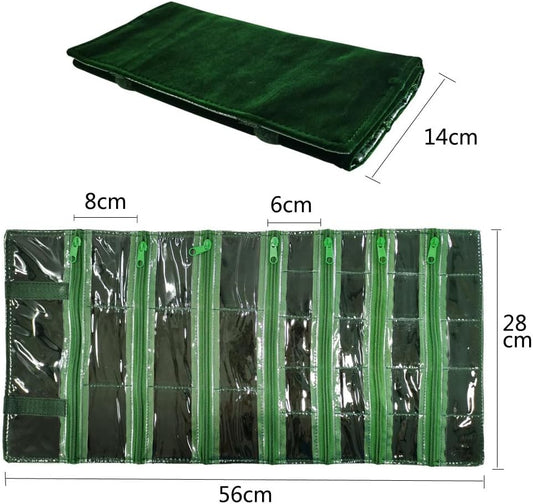 Travel Jewelry Roll Bag Portable Organizer Pouch With Grids&PVC Cover Storage Bags for Necklace, Bracelet, Bracelet,Ring, Badge, Pendant