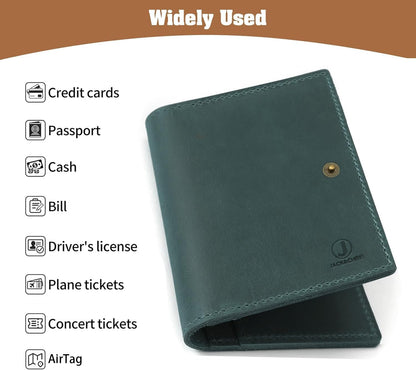 Jack&Chris Genuine Leather Passport Holder For Travel, RFID Blocking Handmade Passport Holder with Card Case Organized & Safe, Quality Travel Essentials for Women and Men for Gifting, Blue