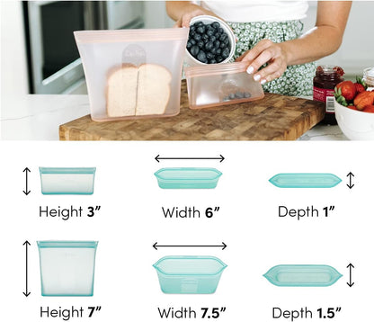 Zip Top Reusable Food Storage Bags | 2 Bag Set [Frost] | Silicone Meal Prep Container | Microwave, Dishwasher and Freezer Safe | Made in the USA