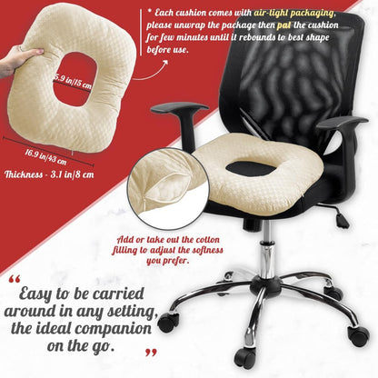 Stuffed Donut Pillow Seat Cushion | for Tailbone and Coccyx Pain, Hemorrhoids, Bed Sores, Pregnancy, Prostate, Surgery Recovery, Sitting Pressure Relief, for Home, Office and Car (Beige)