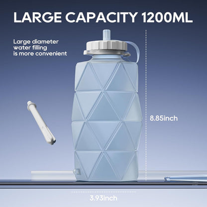 Collapsible Silicone Enema Bag Bottle Kit with 5.3ft Enima Hose, 5 Enema Tips, Controllable Flow Valve, 1.2 L Capacity Silicone Enama kit for Coffee and Water Colon Cleanse
