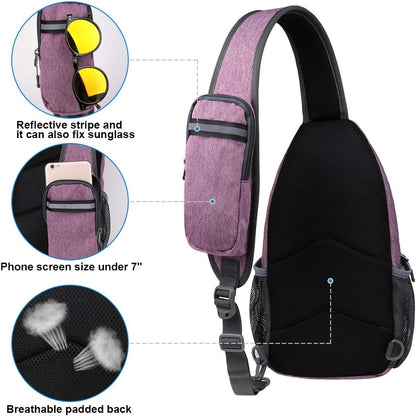WATERFLY Crossbody Sling Backpack Sling Bag Travel Hiking Chest Bag Daypack (Purple)