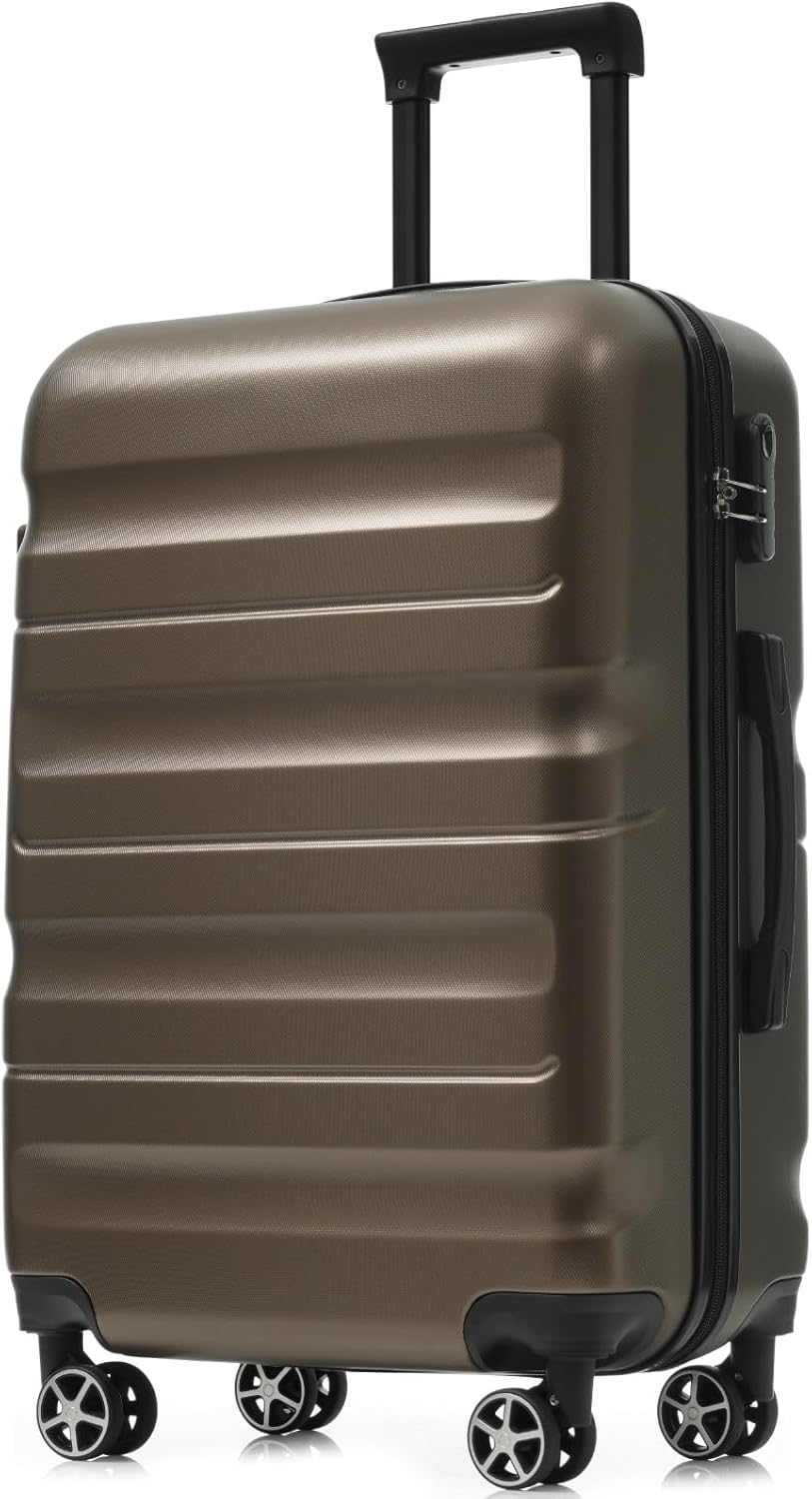 Merax 28 Inch Luggage Hardshell ABS Suitcase with 8 Silent Spinner Wheels Lightweight Durable Travel Checked Luggage for Long Trips Brown
