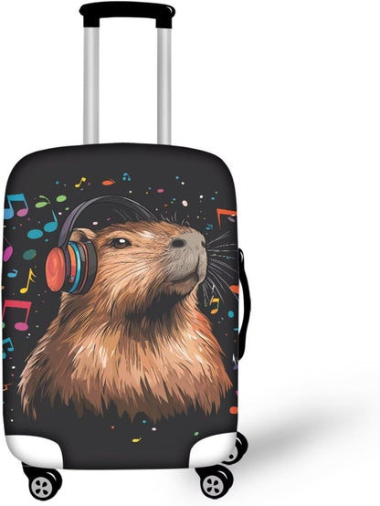 Capybara Luggage Cover Fits 18-21 Inch Luggage Anti-Scratch Spandex Zipper Suitcase Cover Protector Washable Stretchable Travel Baggage Case Cute Travel Essential, Music Note, Size S