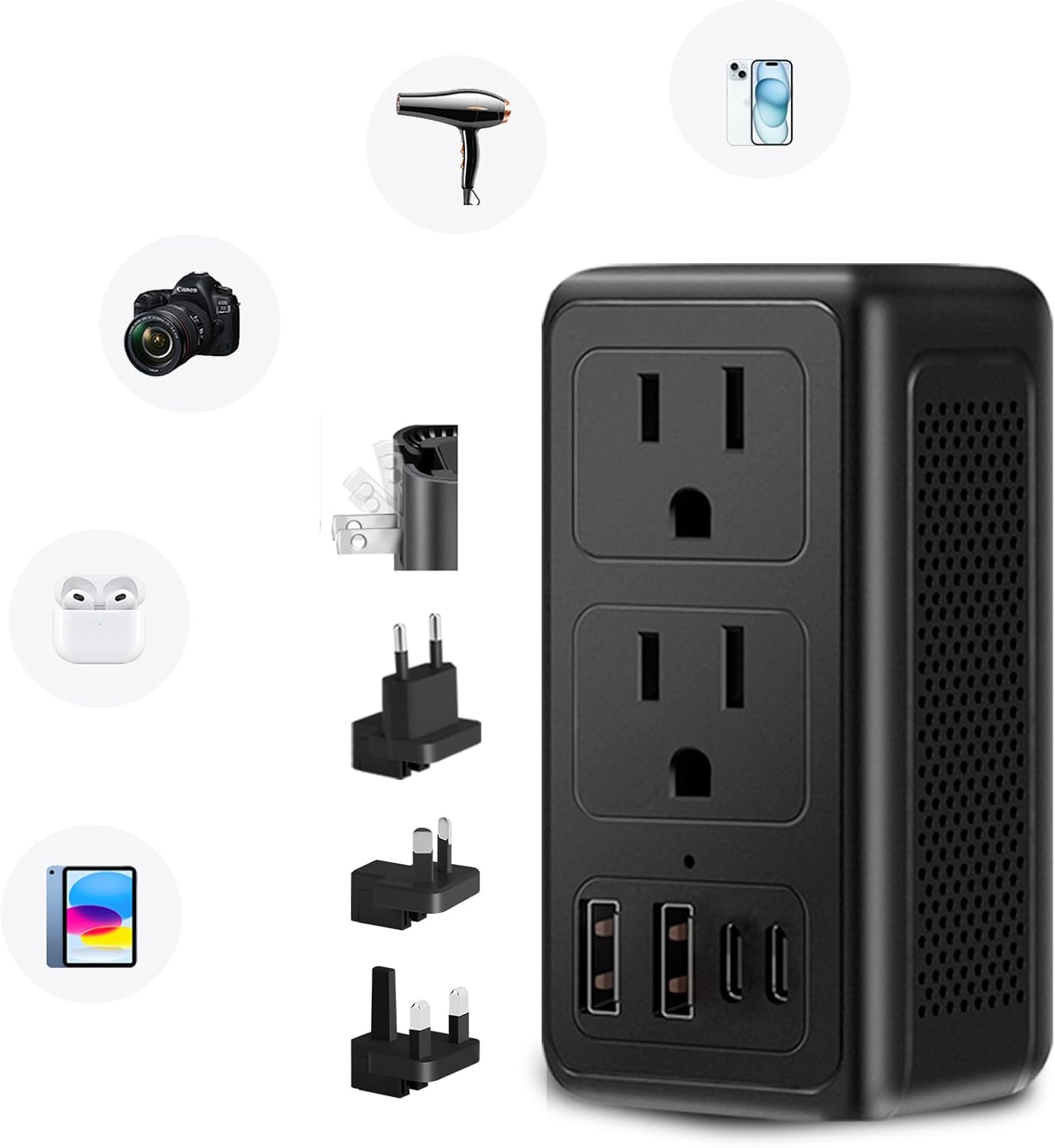 Upgraded 2000W 220V to 110V Voltage Converter US to Europe Travel Adapter for Hair Dryers with Fast Charging International Travel Adapter with 2 USB A and 2 USB C Power Converter Adapter Combo