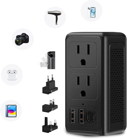 Upgraded 2000W 220V to 110V Voltage Converter US to Europe Travel Adapter for Hair Dryers with Fast Charging International Travel Adapter with 2 USB A and 2 USB C Power Converter Adapter Combo
