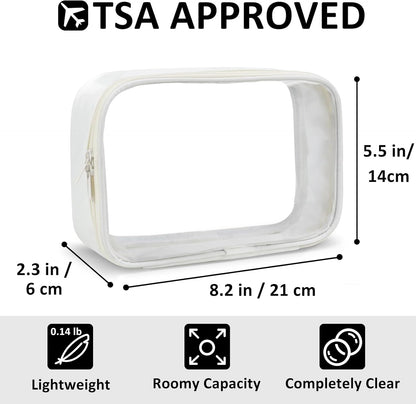 Moyad TSA Approved Clear Toiletry Bag, 2 Pack Quart Size 3-1-1 Liquids Pouch for Travel, Transparent Makeup & Cosmetic Organizer for Women Men, Beige