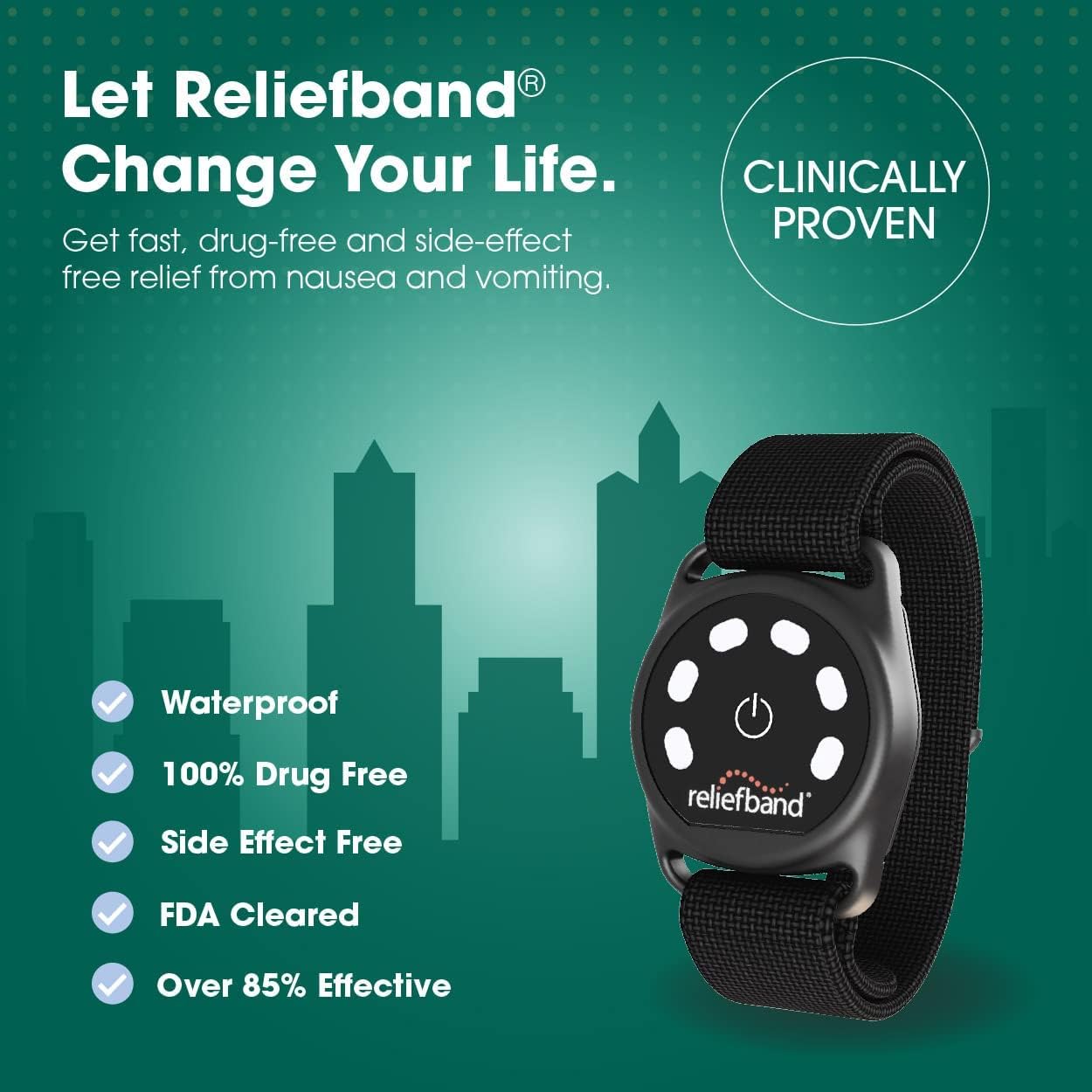 Reliefband Sport Anti-Nausea Wristband | Waterproof, FDA Cleared, Nausea & Vomiting Relief for Motion Sickness (Car, Air, Sea) & Morning Sickness, Drug & Side Effect Free (Black, 1 Extra Gel Tube)