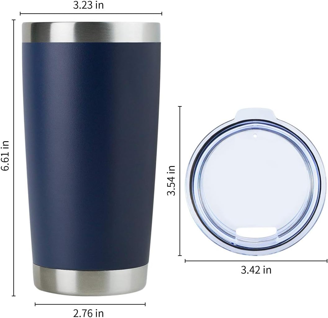 DOMICARE 20oz Stainless Steel Tumbler Bulk with Lid, Double Wall Vacuum Insulated Travel Mug, Powder Coated Coffee Cup (Powder Navy, 4)