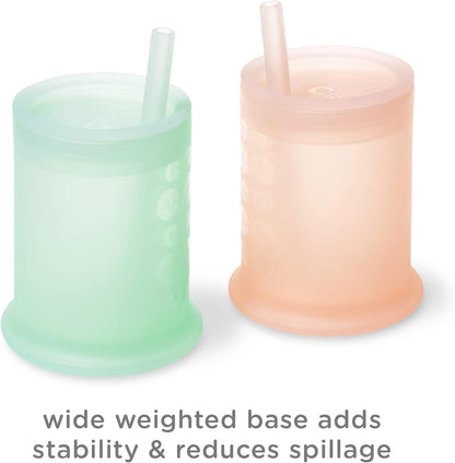 Olababy Silicone Training Cup with Straw Lid | Babies Water Drinking Cup | 6+ Mo Infant To 12-18 Months Toddler | Sippy Cup For Kids & Smoothie Cup | Baby Led Weaning (Coral, 5 oz)