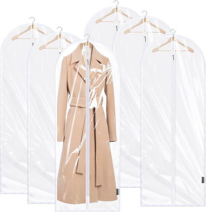 BALEINE 60'' Clear Garment Bags, 6 Packs PEVA Dress Bag for Closet Clothes Dresses Suit Coats Storage (Clear, 6PK)