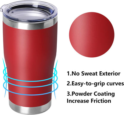 DOMICARE 20oz Tumbler with Lid Stainless Steel Tumblers Bulk, Double Wall Vacuum Insulated Coffee Travel Mug Powder Coated Tumbler, 8 Pack Red