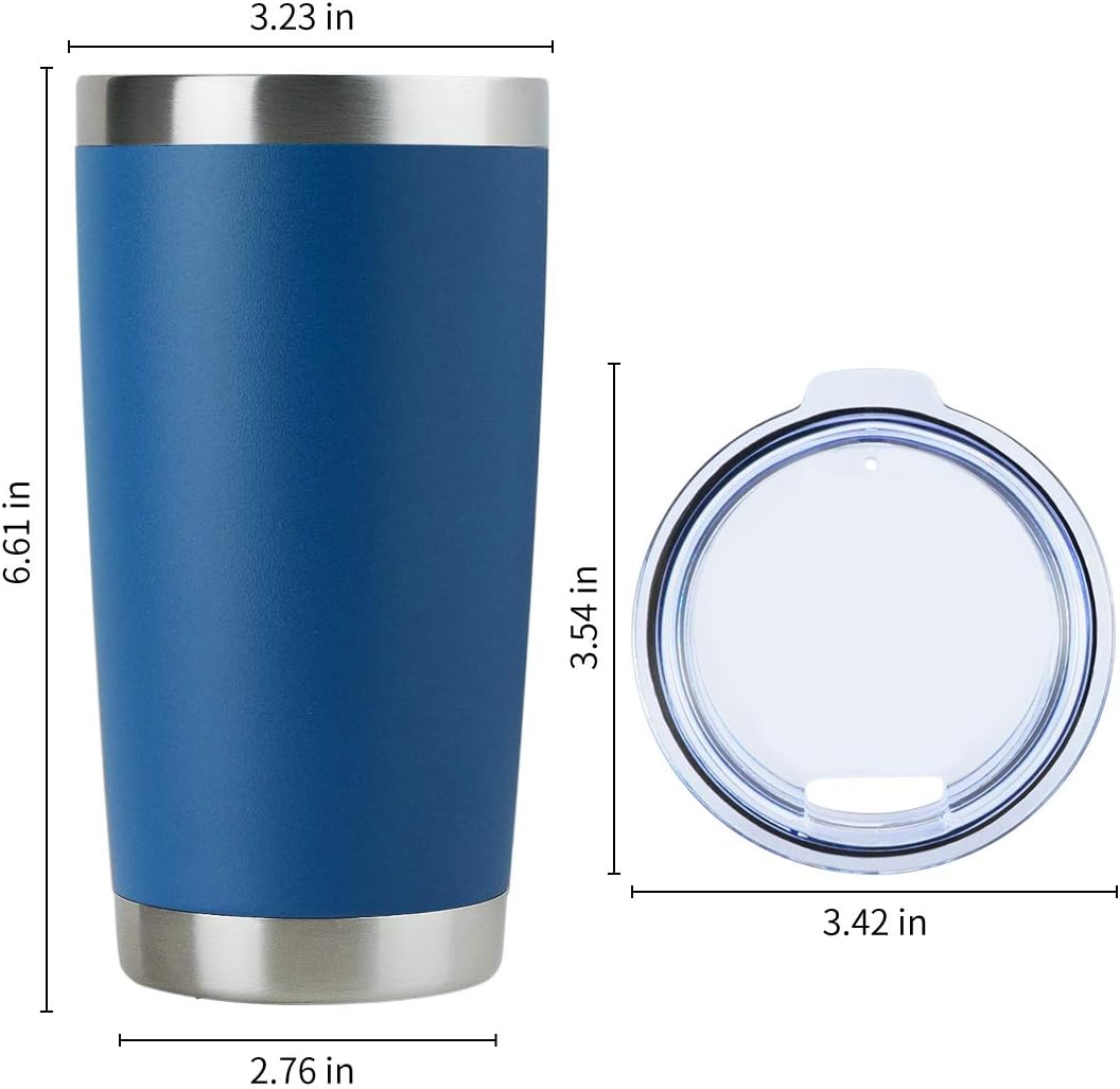 DOMICARE 20oz Stainless Steel Tumbler Bulk with Lid, Double Wall Vacuum Insulated Travel Mug, Powder Coated Coffee Cup, Dark blue, 8 Pack