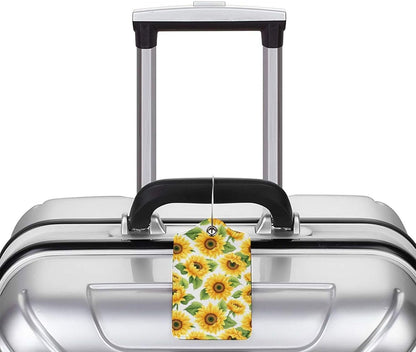 Lovely Sunflower Leather Luggage Tag with Stainless Steel Ring, Fun Name Id Card Cover Travel Bag Tag Set, Suitable for Travel Bag Luggage Women Men 2 PCS