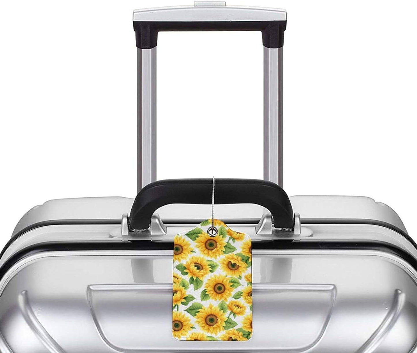 Lovely Sunflower Leather Luggage Tag with Stainless Steel Ring, Fun Name Id Card Cover Travel Bag Tag Set, Suitable for Travel Bag Luggage Women Men 1 PCS