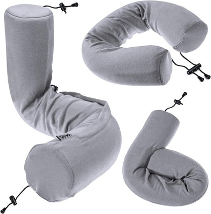 Dot&Dot Twist Memory Foam Travel Pillow for Airplanes - Travel Neck Pillow for Sleeping - Airplane Pillow for Neck Support, Chin, Lumbar and Leg - Adjustable, Bendable Neck Roll Pillow, Steel