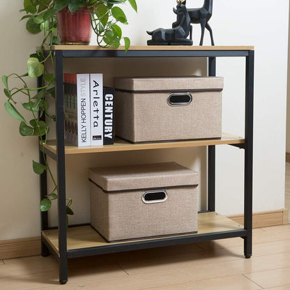 PRANDOM Collapsible Storage Containers with Lids [5-Pack] Jute Fabric Foldable Storage Bins Boxes Organizer Baskets Cube with Cover for Home Bedroom Closet Office Nursery (14.9x9.8x9.8)